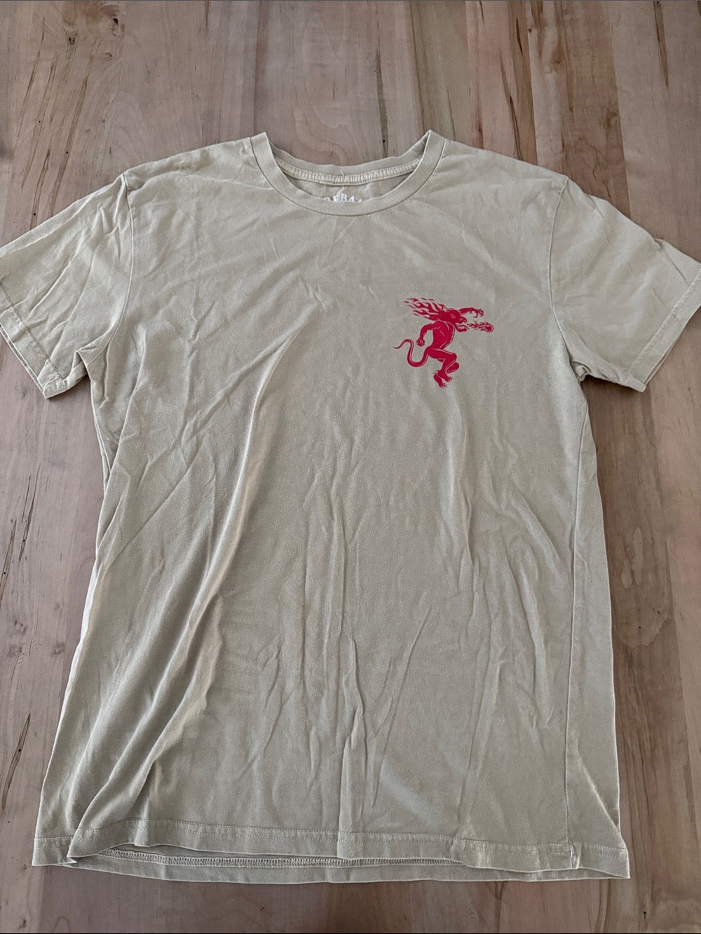 Men's Short-Sleeve Crew Tee in Light Cream with Red Chest Graphic